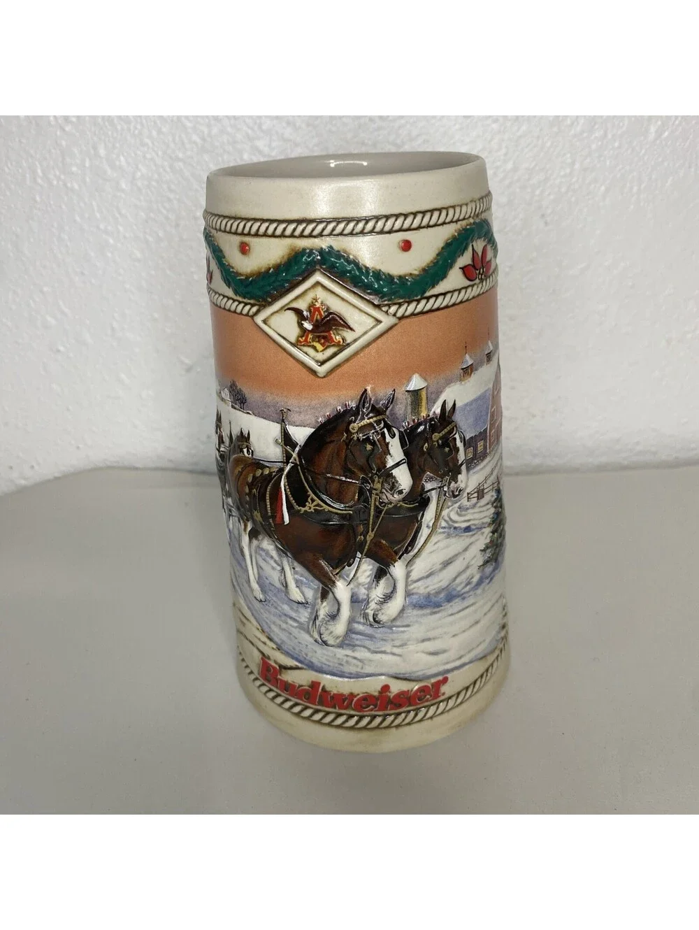Budweiser Vintage Clydesdales Stein Anheuser-Busch Ceramarte,2 Mugs Excellent